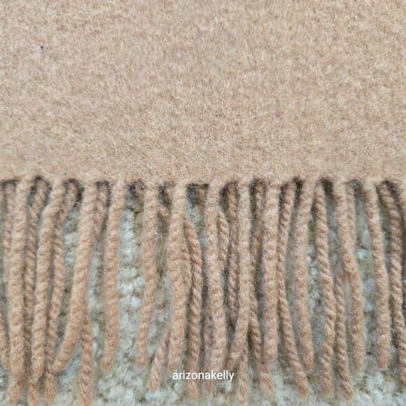 Classic Camel-colored Wool Scarf with Fringe Tan - Picture 6 of 14